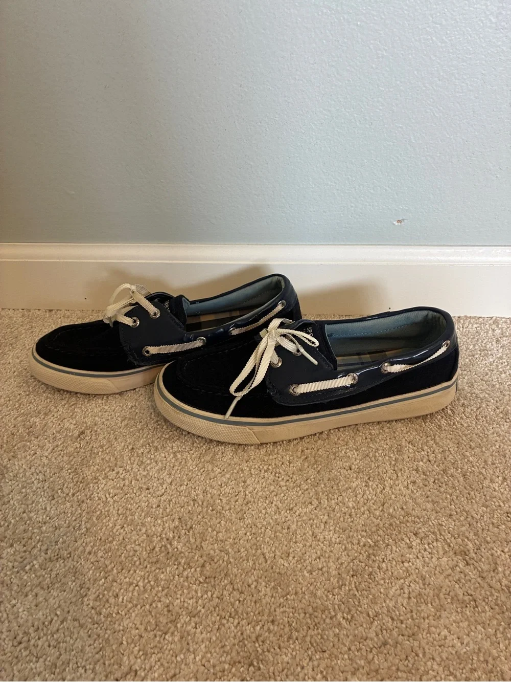 Sperry Top Sider Navy and Cream Lace Boat Shoes size 5.5
